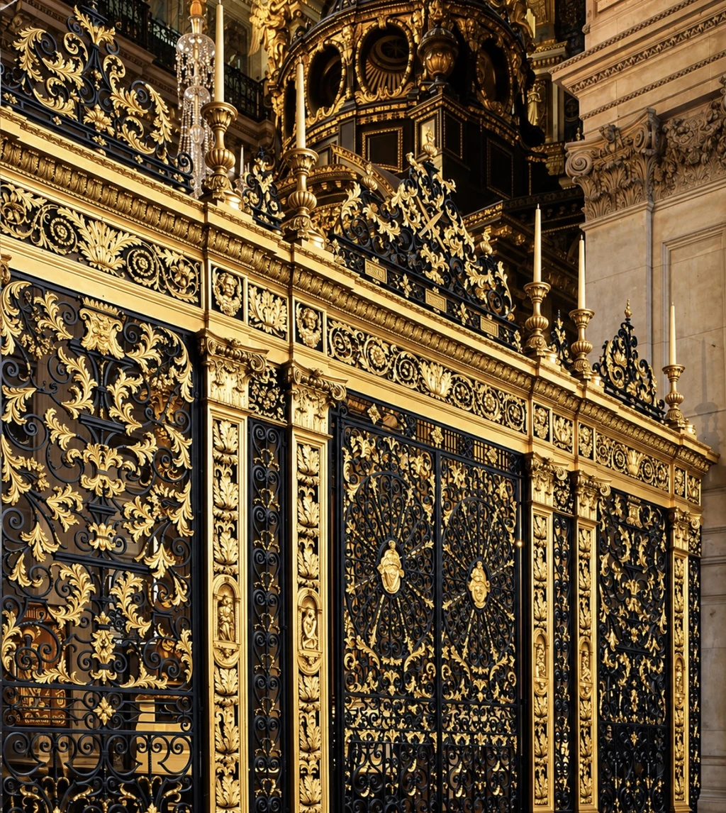 Close-up of gilded foliage and scrolling iron panels at St Paul’s Cathedral