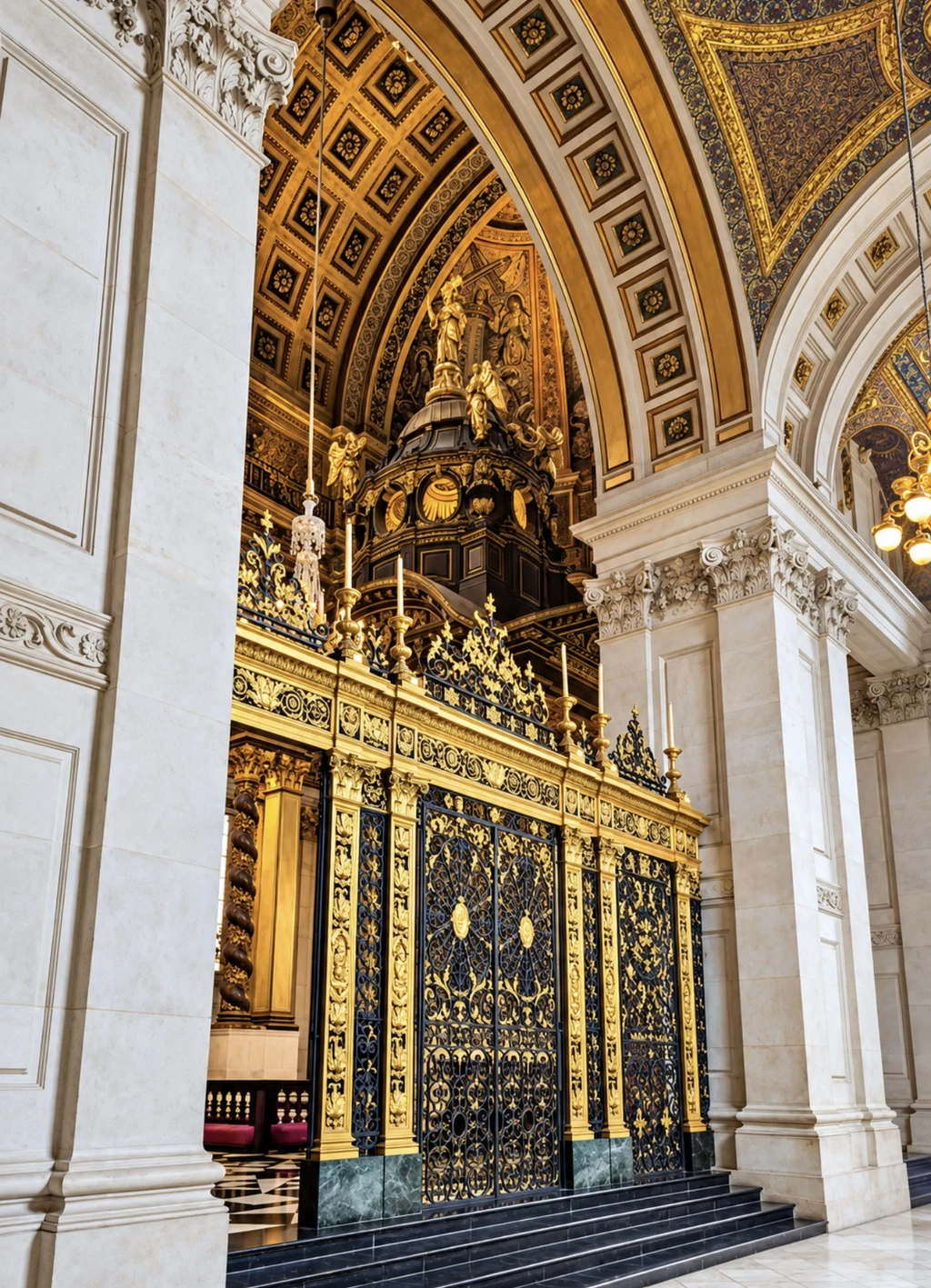 The gilded iron screen beneath the vaulted architecture of St Paul’s Cathedral