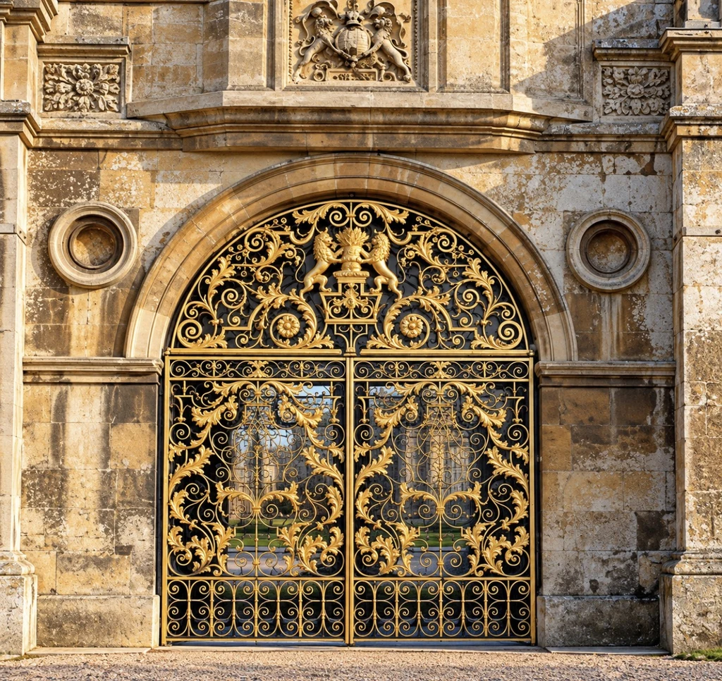 Burghley House gilded gates — a location photograph, not a frame from The Crown
