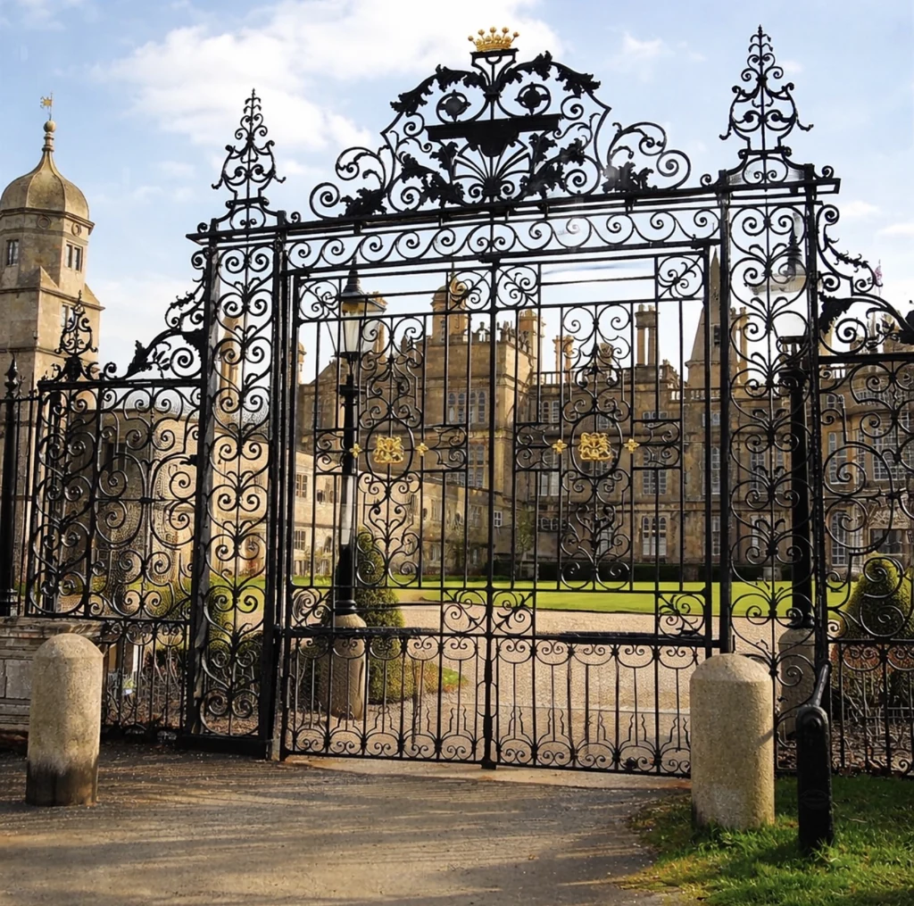 The historic Tijou ornamental gates before Burghley House