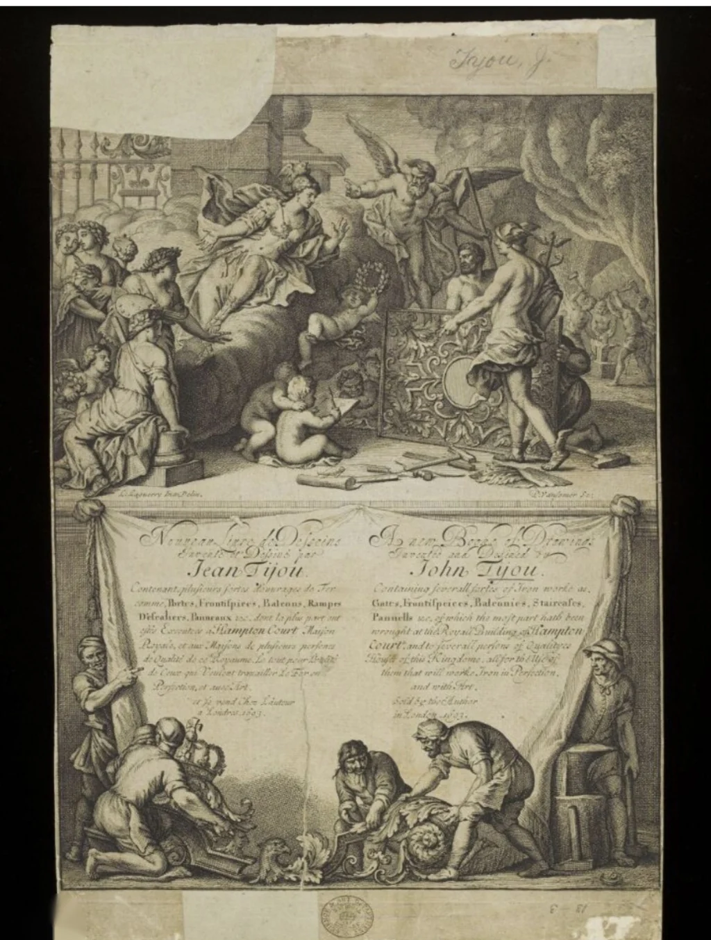 Jean Tijou’s engraved frontispiece to A New Book of Drawings, 1693